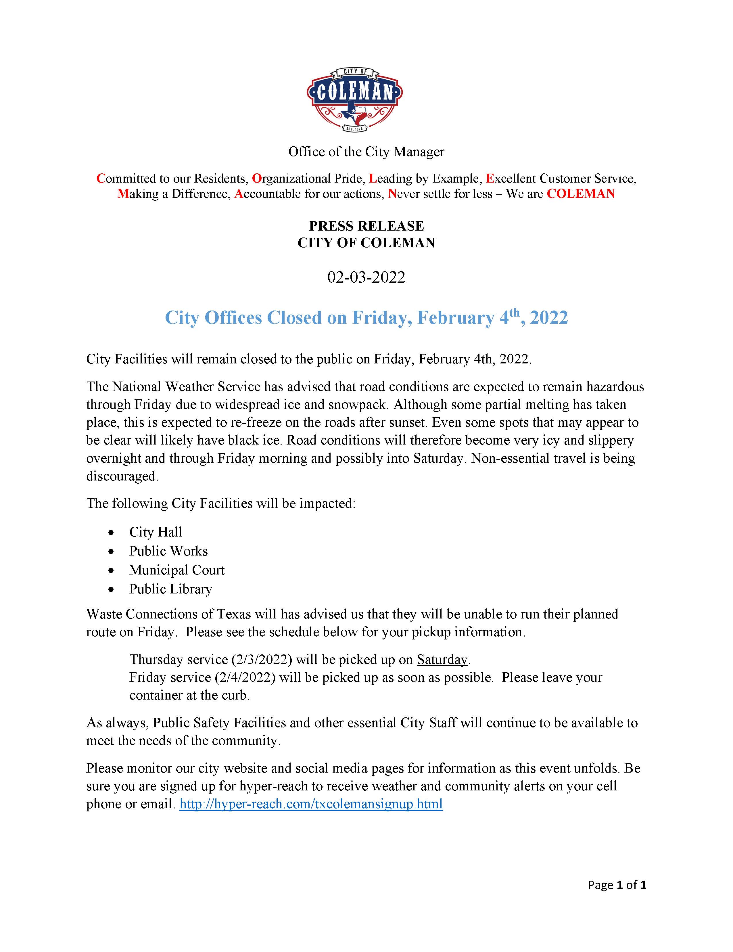 City Hall Closure Notice